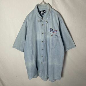 THREE RIVERS 半袖デニムシャツ　ボタンダウン 古着　Lサイズ　ブルー　WORKWEAR