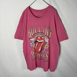 Bravado short sleeves print T-shirt old clothes L size pink band T-shirt ROLLING STONES