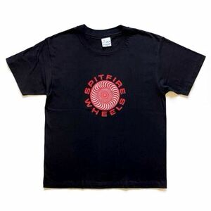 90s vintage USA製 SPITFIRE WHEELS スピットファイア CLASSIC '87 SWIRL ロゴ プリントTシャツ 半袖 黒 size L 希少 デッドストック old