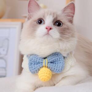 猫 ニット首輪 青 猫の首輪 おしゃれ 安全 優しい 猫用 子猫 すず 鈴 かわいい 長時間 個性 韓国 編み物 肌に優しい おすすめ 人気 cat
