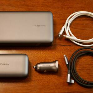 【送料無料】UGREEN モバイルバッテリー（計145W高出力 25000mAh）＆ (30W 10000mAh) & シガーソケット 38Wカーチャージャー & ケーブル2本の画像1