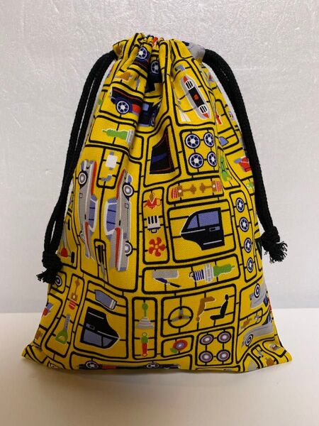 プラモデルカー 巾着袋 イエロー ハンドメイド 巾着バッグ