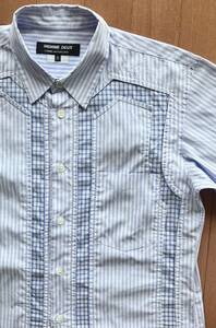  front . about switch design shirt [ blue stripe × blue check ] [ 2019 spring summer ] [ Comme des Garcons HOMME DEUX ]