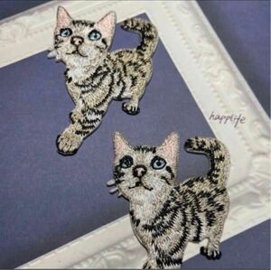 2枚入りネコ　ねこ　猫刺繍アイロンワッペン