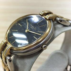 クリスチャン・ディオール Christian Dior 2針 黒文字盤 デイト 腕時計 バギラ クォーツ シルバー×ゴールド【17793の画像2