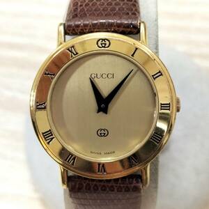 グッチ GUCCI 腕時計 3000L ヴィンテージ 2針 ゴールド文字盤 クォーツ レディース【18587