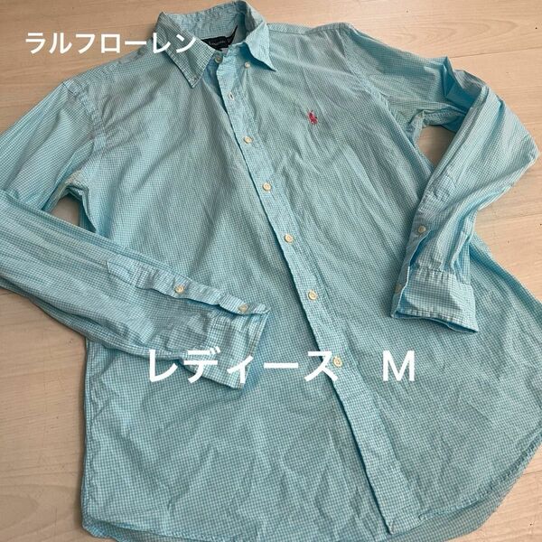 ラルフローレン　カッター　ワイシャツ　レディース　M Poloラルフローレン ストライプ ブルー　シャツ　カジュアルシャツ　刺繍