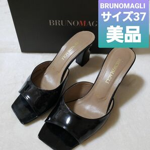 BRUNOMAGLI ブルーノマリ　サンダル　ミュール　パンプス　37 美品 イタリア製 靴 ブラック レザー 本革 黒