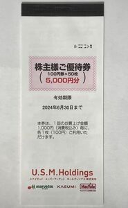 ユナイテッドスーパーマーケット 株主優待券 5000円分(100円券×50枚綴) マルエツ カスミ マックスバリュ 有効期限2024年6月30日 未使用