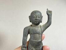 旧家整理品 仏教美術 仏像 置物 銅製 銅器 立像 誕生佛 検:中国 日本 朝鮮 李朝_画像3