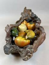 置物 彫刻 陶磁器 木製かご 果物陶器 飾物 木 検:中国 朝鮮 李朝 日本_画像3