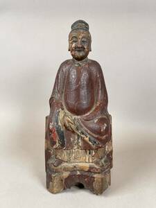 時代物 仏教美術 仏像 木彫 置物 骨董 彩色 希少品 検:中国 日本 朝鮮 李
