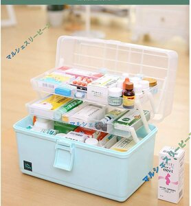  first-aid kit medicine box storage box tool box emergency box multifunction storage case 3 layer mobile high capacity lovely handle attaching disaster prevention medicine inserting case blue 