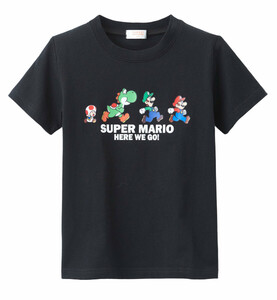 SUPER MARIO スーパーマリオ 半袖Tシャツ カットソー マリオ ルイージ ヨッシー キノピオ ブラック 130cm 子供 キッズ