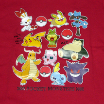 ポケモン 半袖 Tシャツ ヒバニー ワンパチ リオル ピカチュウ サルノリ カビゴン カイリュー プリン メッソン ゲンガー レッド 140 子供_画像2