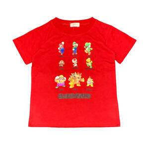 スーパーマリオ Tシャツ 半袖 マリオ ルイージ ヨッシー クリボー キノピオ ノコノコ ワリオ クッパ クッパJr. レッド 140cm 子供 キッズ