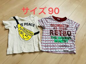 Tシャツ 半袖　サイズ90 男の子　女の子　ティーシャツ　赤　ボーダー　ベージュ　ステップランド