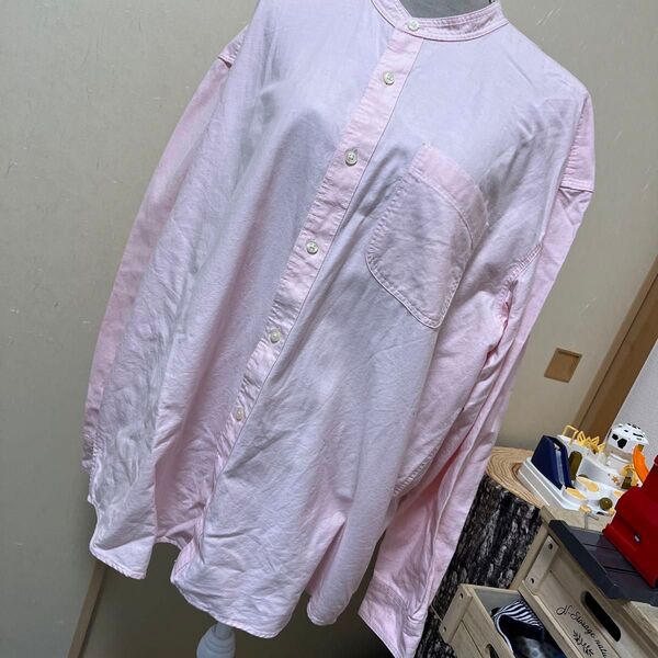 gap イージーフィット ピンク M メンズバンドカラー長袖シャツ 大きめ