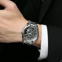 腕時計 メンズ クォーツ ビジネス カジュアル腕時計 クオーツムーブメント ステンレス製ベルト 三つ目表示 自宅やビジネスミーティ_画像3