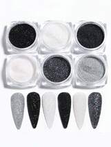 ネイル デコレーション ブラックフライデー 6ピース/セットネイルグリッター砂砂糖パウダー黒、白、シルバー粒子状スパンコールクロー_画像3