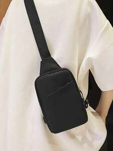  men's bag waist bag Mini sling bag Zip front solid black Mini ma list 