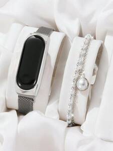 腕時計 レディース セット 1個 女性 シルバー 亜鉛合金 ストラップ ファッション 楕円形 ダイヤルクォーツウォッチ & 1個