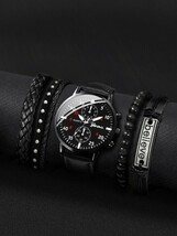 腕時計 メンズ セット 1個 男性 ラウンドポインタクォーツウォッチ & 4個/セット ブレスレット_画像3
