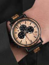 腕時計 メンズ クォーツ ボボバード木製腕時計メンズ高級スタイリッシュな木製時計クロノグラフ軍事クォーツ時計木製ギフトボックス 1_画像4