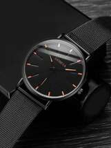 腕時計 メンズ セット 1個 ブラック 亜鉛合金 ストラップ ファッション ラウンド ダイヤルクォーツウォッチ & 1個 チェーン_画像3