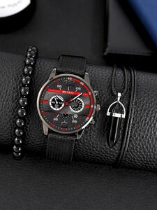腕時計 メンズ セット 3個/セット ファッショナブル メンズ カジュアル ナイロン クォーツ 腕時計 , ネックレス , と ブ