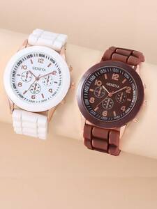 腕時計 レディース セット 個のカップル ホワイト & コーヒー亜鉛合金ストラップ ファッション ラウンド ダイヤル クォーツ時計
