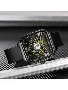 腕時計 メンズ クォーツ 1個 ブラック シリコーン ストラップ カジュアル 耐水 四角形 , 日常 ダイヤルクォーツウォッチ