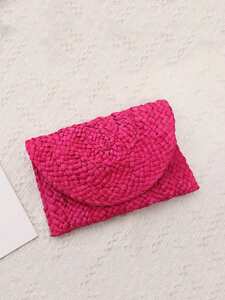 レディース バッグ クラッチバッグ トウモロコシの皮編みディナークラッチバッグ、女性ファッションシンプルなソリッドストロー大型財布