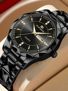 腕時計 メンズ クォーツ 高級メンズクオーツ時計 ステンレススチール製ファッショングローラインストーンゴールドブルー ビジネススタ