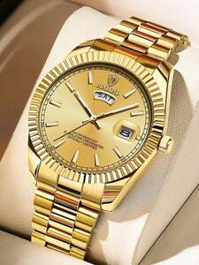 腕時計 メンズ クォーツ 1個 男性用時計 ファッション トレンディ クオーツ時計、二重カレンダー、耐水性ステンレススチール腕時計