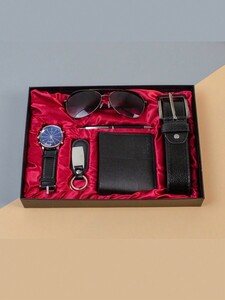 腕時計 メンズ セット 男性用ビジネスギフトセット、腕時計、サングラス、レザーベルト、長財布、ペン、キーホルダー、ペンボックスを含