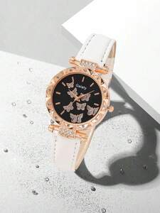 腕時計 レディース セット レディース時計 6個セット、女性用レザーストラップクォーツ時計、蝶、星、ネックレス、ブレスレット、リン