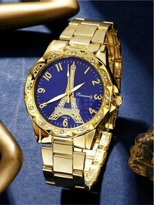 腕時計 レディース セット レディースウォッチ5個セット、女性用フルラインストーンエッフェル塔文字盤クオーツウォッチおよびブルージ