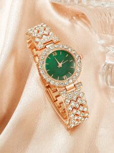 腕時計 レディース セット 女性用 ゴールド チェーン アロイストラップ グラマラス 輝石飾り ラウンドダイヤル クオーツ腕時計と