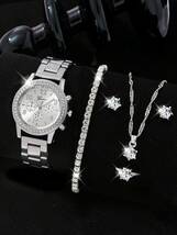 腕時計 レディース セット 6個セットのレディースウォッチ、トレンディかつ光沢のある女性用合金製クォーツ時計、ラインストーンブレス_画像1