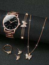 腕時計 レディース セット 女性用 ステンレススチールバンド 簡素な数字ダイアル クオーツウォッチ+ジュエリーセット (6個/セッ_画像5