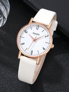 腕時計 レディース セット 白いレザーストラップの6個セット女性用時計、ファッション、カジュアル、エレガント、クラシックな丸型ダイ
