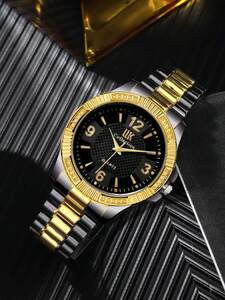 腕時計 メンズ クォーツ ファッションビジネス ジェントルマン ゴールド スチール ラウンドルーム クォーツウォッチ 1個