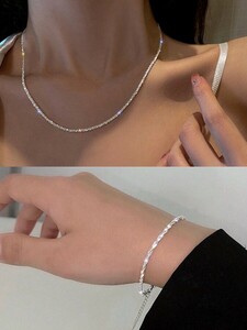 レディース ジュエリー セット 1セット きらめく星デザインのネックレス & ブレスレット、シンプルな鎖骨チェーン、チョーカー