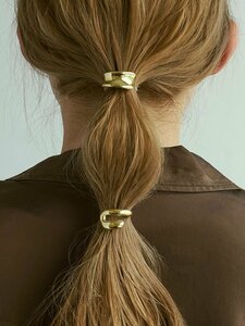 レディース アクセサリー ヘアアクセサリー 2個セットの女性用ゴールドトーンメタルファッションポニーテールホルダー＆ヘアクリップス