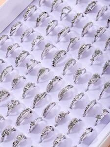 レディース ジュエリー リング セット 10個/セット ランダム 絶妙な 亜鉛合金 ラインストーンデコレーション 女性用 日常の装