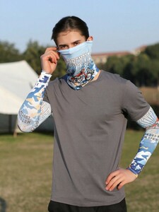 メンズ アクセサリー 手袋 簡単な柄のついた男性用 懸垂耳 アイスシルク袖付きネック保護マスク2枚セット、日焼け止めに最適なファッ