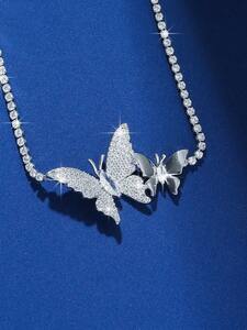 レディース ジュエリー ネックレス チェーン 1個 軽量で高級感のあるファッショナブルなチェーン蝶の鎖鎖骨ネックレス、詳細な装飾で