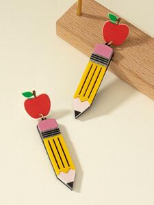レディース ジュエリー ピアス ダングルイヤリング 1 ペアファッショナブルなアップル装飾鉛筆ドロップピアス女性のための毎日の装飾