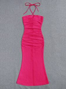 レディース ドレス 女性用 ソリッドカラーのテクスチャー 3フラワーデコレーション ラッフルド ホルターネック ドレス、夏に最適